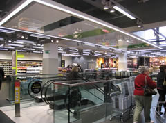 Internal photo of Marks and Spencers escalators in Colliers Wood, south London