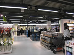 Internal photo of Marks and Spencers roof and pillar structure in Colliers Wood, south London