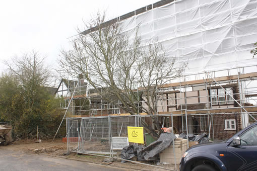 External view from the street during extrensive remodelling work